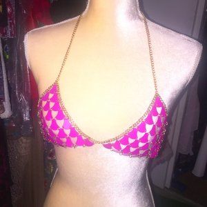 Body Jewelry pink chain bikini top